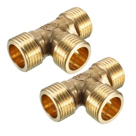 sourcing map Brass Tee Pipe Fitting 1/2 PT Male Thread T Shaped Connector Coupler 2pcs