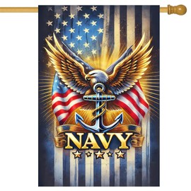HOMETITUTE Navy Garden Flag 28 x 40 Inch Double Sided Patriotic House Flag with American Flag Eagle Anchor and Stars Design for Yard Porch Outdoor Military Tribute Decor