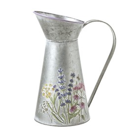 Karma By Nature Vintage Galvanised Metal Flower Jug, Rustic Vase for Dried Flowers, Decorative Farmhouse Pitcher for Home or Wedding Decor - 26cm Tall