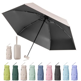 MPXEAVG Compact Umbrella, Mini Umbrella, UV Protection, Women's Small Umbrella, Ultralight, Portable Parasol, Umbrella Box (Beige)