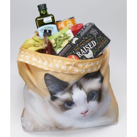 O-WITZ Reusable Grocery Bags | Vibrant Tote Bag For Groceries, Gym, Beach Gear, & More | Washable Design With Large Handles For Maximum Convenience | Folds Into A Small Pouch, Cat Gold