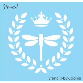 Stencils by Joanie Laurel Wreath Stencil 8" Dragonfly Royal Fleur Crown Pillow Easy DIY Craft Signs