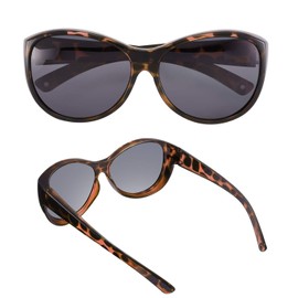 Br'Guras Polarized Oversized Wrap Around Shield Sunglasses for Glasses Fit Over Sunglasses with Cat Eye Frame for Woman Man (Amber Leopard, Black)
