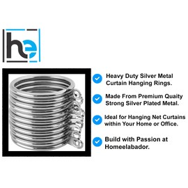 HomeElabador Crochets for Rideaux en Métal, Anneaux mit œillets Fixes, 24 Teile, Innendurchmesser 40 mm, Silber