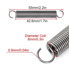 GUNGY Tension Springs with Hooks Stainless Steel Tension Spring 55 mm Outer Diameter 8 mm Wire Diameter 0.9 mm Maximum Tensile Force 1.90 kg 0.9 x 8 x 55 mm Pack of 10