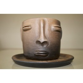 Genérico Taza Artesanal KARA | 1 juego de taza para café o té | Taza con plato para café | Barro Ahumado de Atzompa, Oaxaca | Hecha a mano | Cada pieza es única