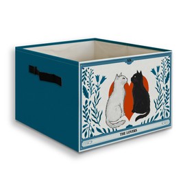 JUIOEIU Black and White Cat Foldable Storage Bins Box with Handles, Witchy the Lovers Tarot Card Cats Blue Collapsible Organizer Basket for Bedroom Bathroom Kids Room Clothes Toys Books