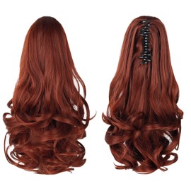 HEWEICSY Ponytail Extension, Clip on Ponytails for Women, 14" Claw Clip in Short Curly Wavy Pony Hair Extension for Women - Auburn