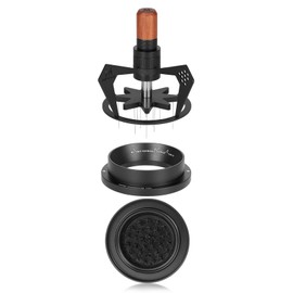 MUVNA 51MM Espresso WDT Distribution Tool, 10 Needles Coffee Stirrer Distributor, Rotary Espresso Stirrer with Dosing Funnel & Aluminum Alloy Brush Stand & Wooden Handle