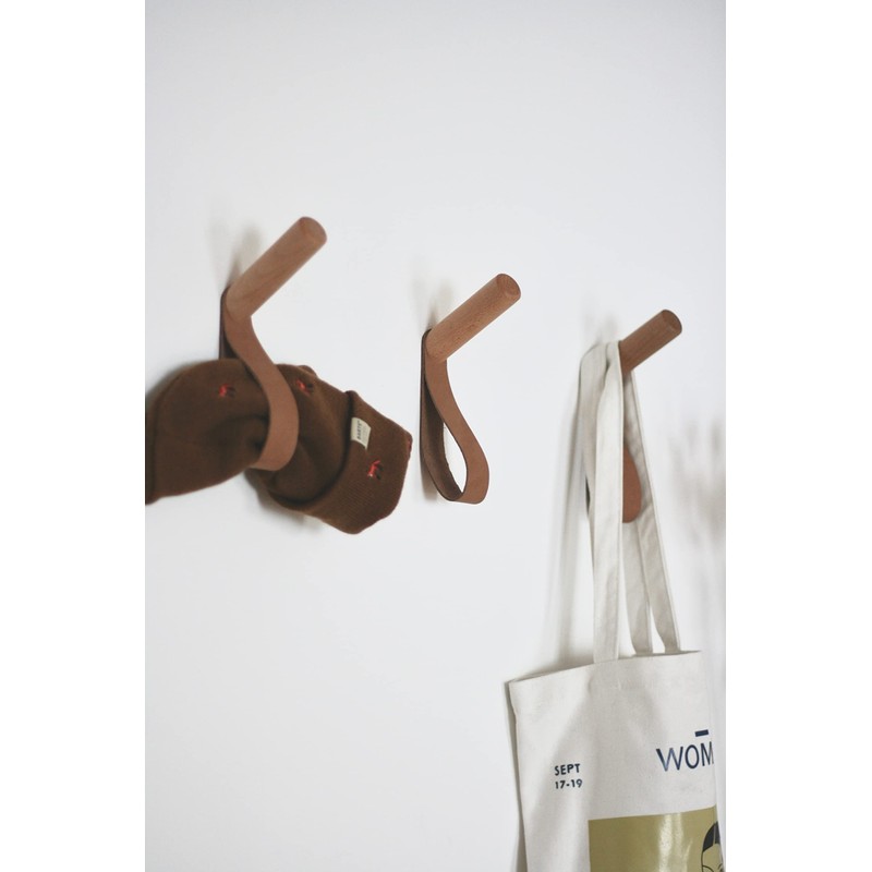 anaan "Forest Coat Hooks Wood with Leather Strap Wall Hook