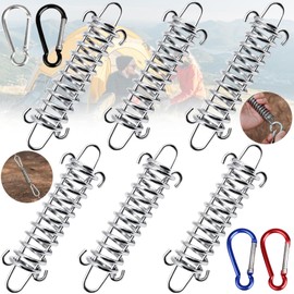Pack of 6 Accessories Tension Springs, Tension Spring Springs, Stainless Steel Double Hook Awning Awning, High-Strength Spring Buckle, with 4 Carabiners, Suitable for Beach, Camping