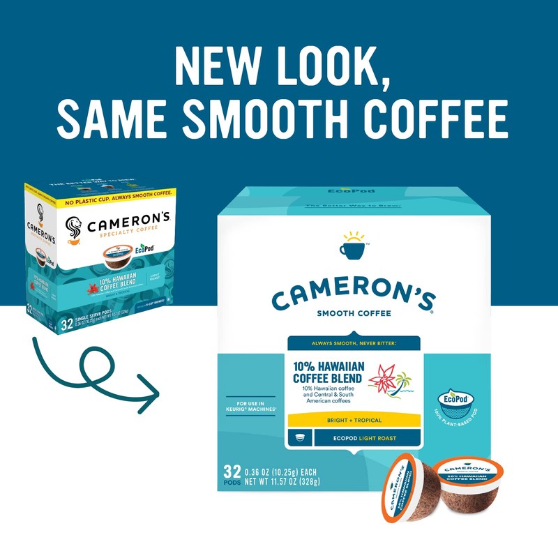 Cameron's Coffee Single Serve Pods, 10% Hawaiian Coffee Blend, 32