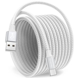 Huukein Cable USB C Blanco de 10 pies, Cable USB A a USB C Largo de Carga Rápida, Cordón Cargador USBC Trenzado para iPhone 17 Air 16 15 Pro Max Plus,