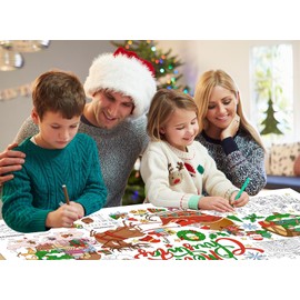 SICOHOME Christmas Coloring Tablecloth for Kids - 73x31 inch Giant Christmas Coloring Poster Color Your Own Tablecloth Christmas Decorations Craft School Classroom Activities Party Supplies - Reindeer