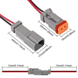 QCCAN 3 Pairs Waterproof 2 Pin Connector, 2 Way DT Automotive Electrical Connector Male and Female with 16 AWG Cable Wire,for Car,Truck,Boats,LED Work Light