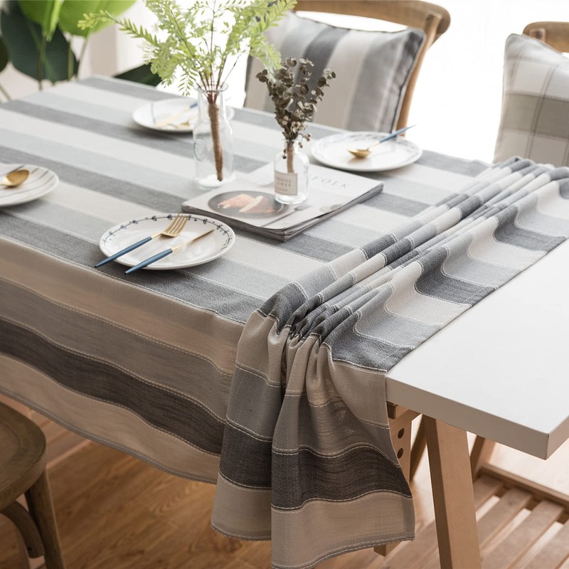 Cotton Linen Sewing Tassel Tablecloth Striped Tri-Colour Rectangular Tablecloth for