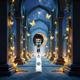 Bling Black Owl Crystal Badge Reels Retractable Rhinestone Badge Holder ID Name Badge Reels with Alligator Swivel Labels Indexesand Stamps ID Badge Clip for Teacher Worker Nurse Gift