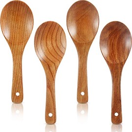 4 Pieces Wood Spoons 9 Inch Wooden Rice Paddle Versatile Serving Spoon Nonstick Heat Resistance Cooking Spoon for Kitchen Cookware
