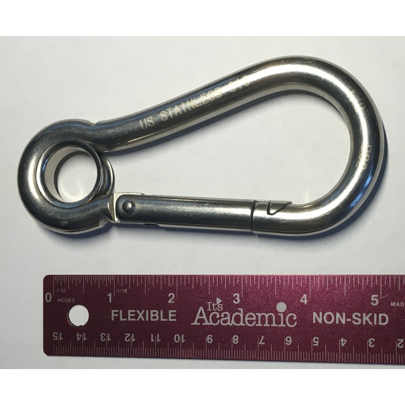Stainless Steel 316 Spring Hook with Eyelet Carabiner 1/2" Marine