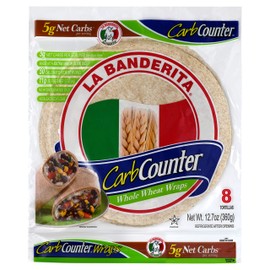 La Banderita Carb Counter | Whole Wheat Flour Tortillas | 8" Size | 8 Count Each Pack | (Pack of 12 per Case)