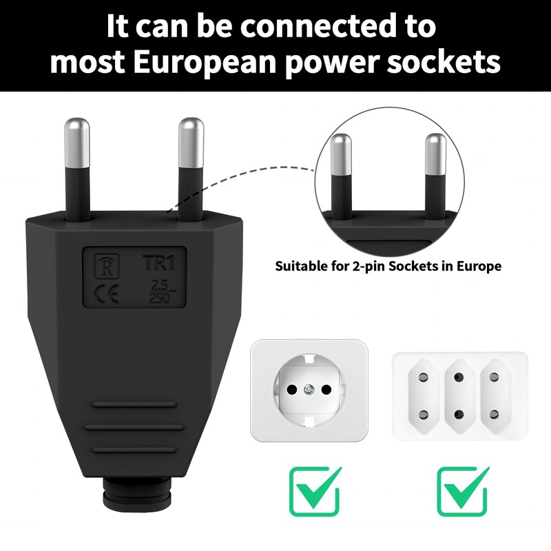 8 pieces Euro plug flat, Euro plug flat 250 V