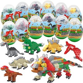 12Pcs PreFilled Easter Eggs with Dinosaurs Building Blocks, Surprise Eggs Dinosaur Toys for Kids Easter Eggs Hunt, Easter Basket Stuffers Fillers, Easter Party Favors, Easter Classroom Prize Toys