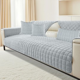 LUSCHEER Sofa Covers 1 2 3 Seater Soft Flannel Couch Cover, Universal Cushion Covers Non-Slip for Corner L Shape Sectional Sofa Furniture Protector (Grey, 70x150cm)