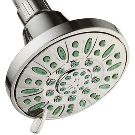AquaDance Antimicrobial/Anti-Clog High-Pressure 6-setting Shower Head, Microban Nozzle Protection from Growth of Mold, Mildew & Bacteria for Stronger Shower! Brushed Nickel Finish/Coral Green Jets