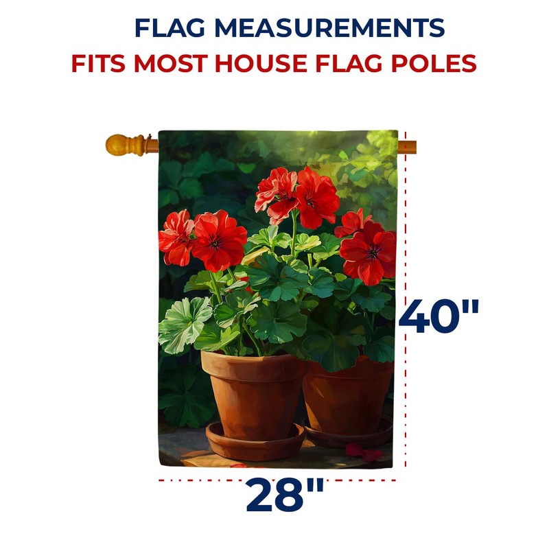 America Forever Red Geranium Pots House Flag, 28 x 40