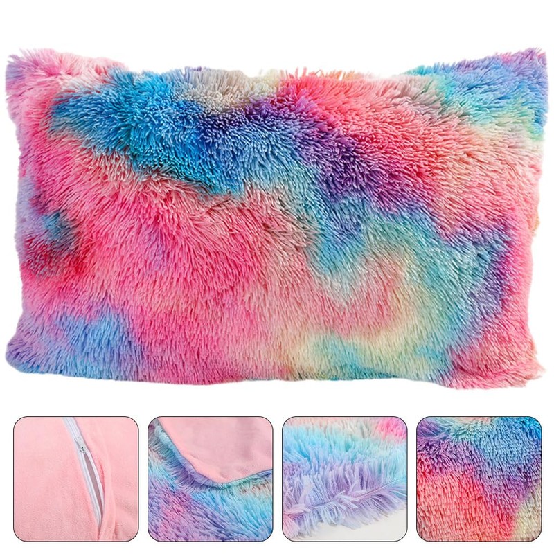 Veemoon Decorative Fuzzy Pillow Covers Rainbow Fluffy Cushions Protector Throw