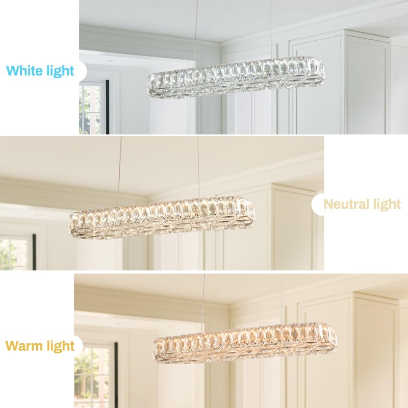 Zenouidle Dimmable Crystal Chandelier Modern LED Pendant Light Fixture Dining