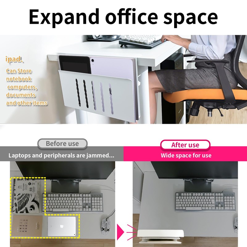 Desk Side Storage, Under Desk Storage, No Drill Steel Hanging