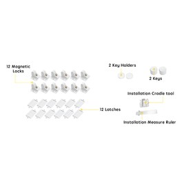 Vmaisi Adhesive Magnetic Cabinet Locks (12 Locks and 2 Keys)