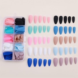 240Pcs Medium Almond Press on Nails Matte Solid Color Fake Nails 10 Color False Nails Full Cover Stick on Nails Acrylic Reusable Artificial Nails Glue on Nails for Women Girls 1Box 10 Grids