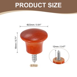 sourcing map 8Pcs Round Wood Drawer Knob, 0.91" x 0.71" Self-Tapping Solid Wood Handle Round Cabinet Knob Mushroom Shape Wooden Knobs for Furniture Dresser Wardrobe, Orange