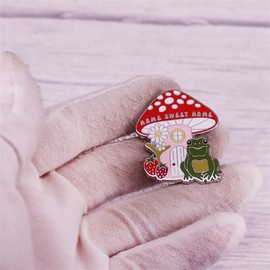Sweet Home Strawberry Mushroom Frog Mushroom House Brooch for Backpack Clothes Hat Funny Button Pins for Backpack Clothes Hat Metal Accessories Gift Enamel Metal, Metal