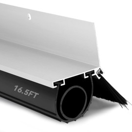 16.5FT Garage Door Seals Kit, Heavy Duty U&O Shape with Extended 3.35FT x5 Aluminum Tracks & 5CM Brush, Weatherproofing Garage Door Weather Stripping Rubber Kit with Oxidized Frosting Process