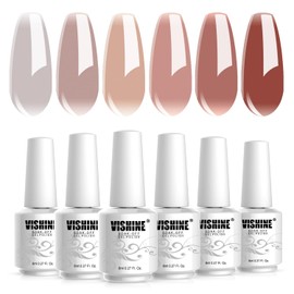 Vishine 6Pcs Gel Nail Polish Set Jelly Nude Neutral Skin Color Dusty Rose Maple Red Gel Polish Kit Semi-Transparent Nail Polish Fall Nail Gel UV LED Soak Off Home DIY 8ml