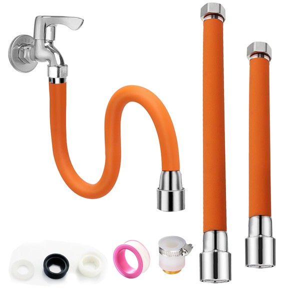 ZZBUY Faucet Extension Hose, Shower Kitchen Faucet Hose, Leak Proof, Flexible Bending, 11.8 inches (30 cm), 19.7 inches (50 cm), Easy Installation, Includes Adapter (A: Set of 2, 11.8 inches (30 cm) /