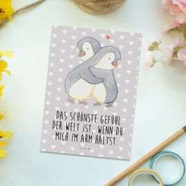 Mr. & Mrs. Panda Postcard Penguins Cuddle - Gift, Proof of Love, Gift for Girlfriend, Marriage, Postcards, Love Gift, for Husband