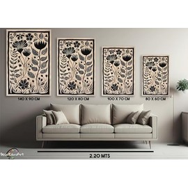 Cuadro de Arte Botánico Bohemio, Canvas con Marco, Decoración de Pared Boho, Folk Art, Cuadros Minimalistas | Arte Moderno para Pared de Sala, Oficina