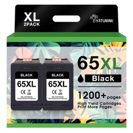 YATUNINK 65XL Black Ink Cartridge Compatible for HP 65XL 65XL Ink Cartridge Works with Deskjet 3755 3720 3722 3752 2622 2652 2655 3772 Envy 5055 5052 5010 (Black, 2 Pack)