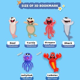 3D Funny Cartoon Book Mark Lovely Marine Animals Reading Bookmarks for Students Office Stationery Creative Gift Ideal for Boys Girls Book Lover (Jellyfish)