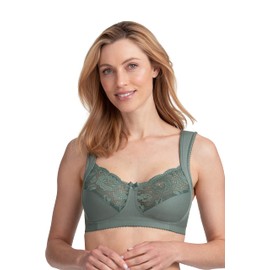 Miss Mary of Sweden Lovely Lace Cotton Wireless Full Cup Bra, Green, 100D