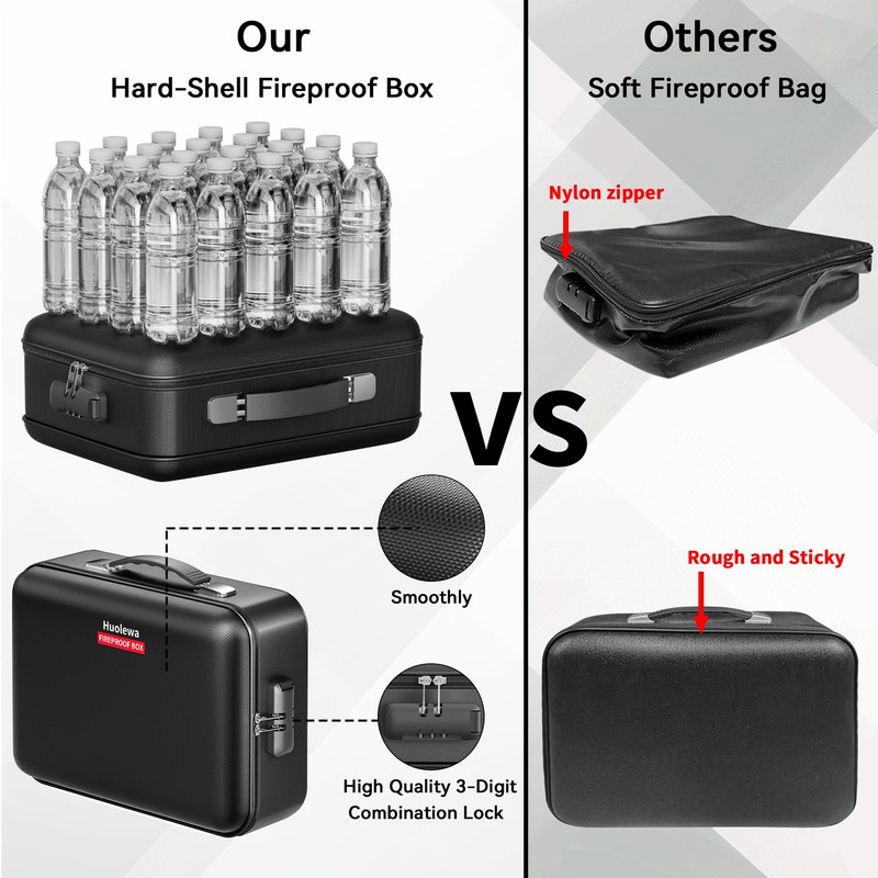 Fireproof Document Box, Hard Case Fireproof Box with Lock, Portable