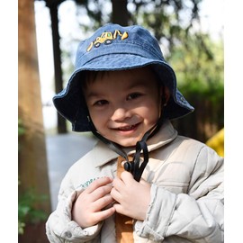 Safari Kids Sun Hat Bucket Boys Excavator Beach UPF 50+ Fishing Hat Toddler Girls Boonie Cap for 2-8T Navy