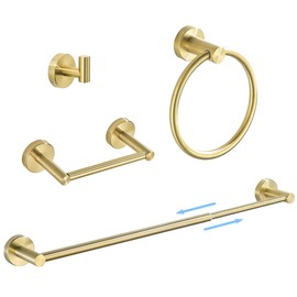 WEIKO Gold Bathroom Hardware, Accessories Set Brushed Gold includes 15 to 24 Inch Towel Bar Toilet Paper Holder Towel Ring Robe Hook Wall Mount Hand Towel Holder 4 Pieces