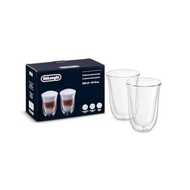 De'Longhi DeLonghi Double Walled Thermo Latte Glasses, Set of 2, 2 Count (Pack of 1), Clear, 330 milliliters