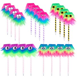 HMIEPRS 20PCS Rainbow Pens, Cute Fluffy Monster Pens Fun Pens Novelty Pens Pom Pom Pen for Office School Supply Birthday Christmas Carnival Party Favor Supply (20PCS)