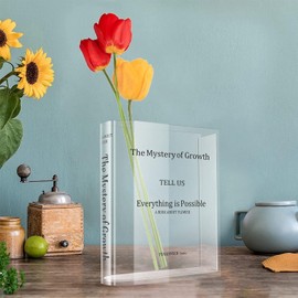 Book Shape Vase for Flowers, The Mystery of Growth, Artistic and Cultural Flavor Acrylic Vases, Aesthetic Room Decor for Home, Living Room, Table, Bookshelf, Book Lovers Gifts